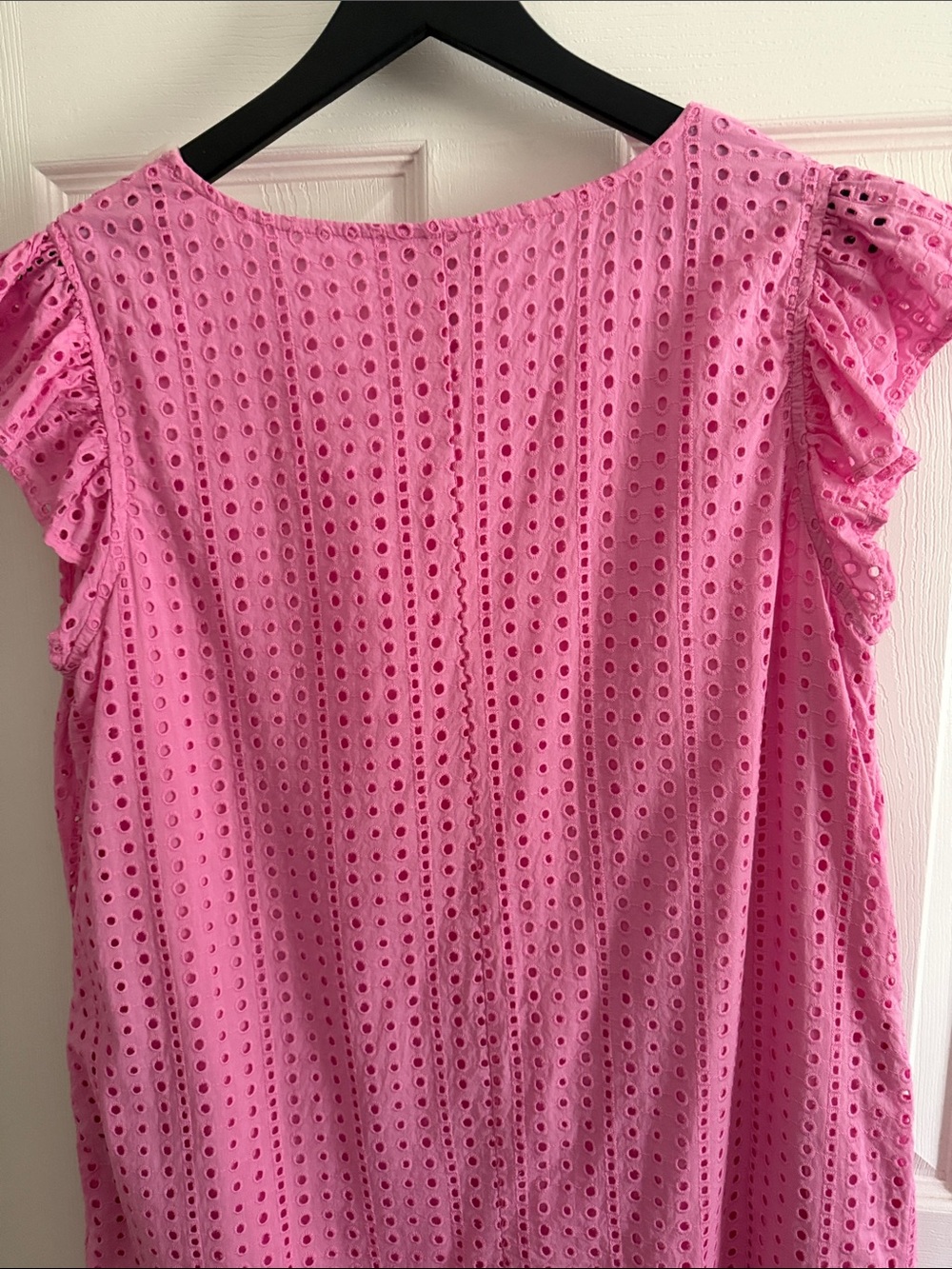 St. John's Bay Pink Eyelet V-Neck Ruffle Sleeve Mini Dress - Picture 12 of 16